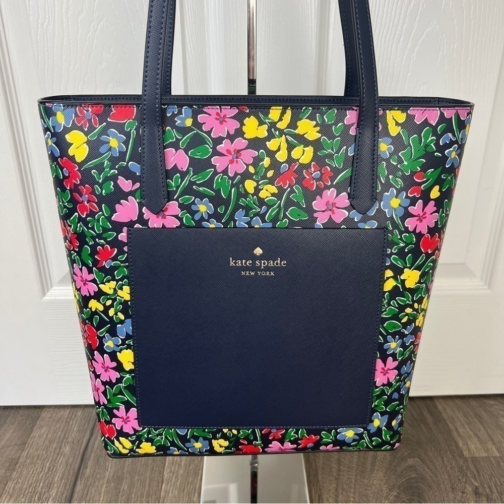 Kate Spade NWT Daily Tote Floral Statement Bag Navy Blue Bright Flowers Gift New